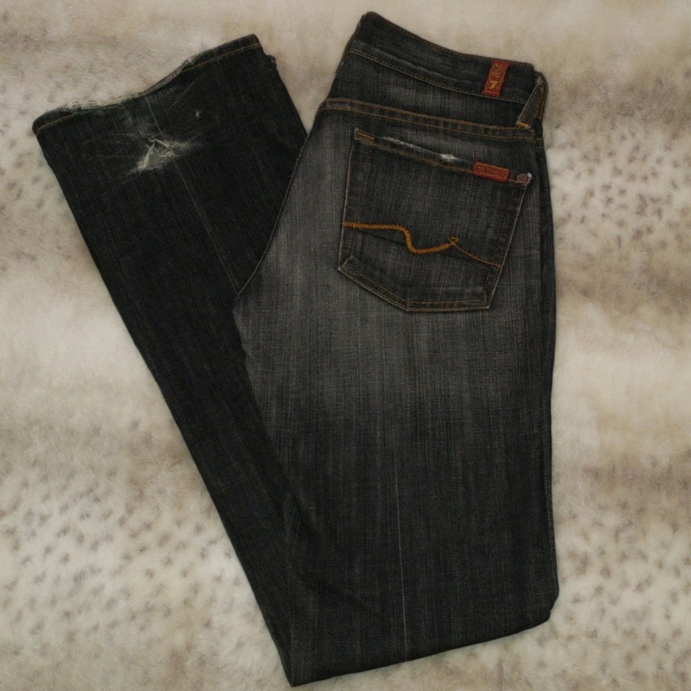 7 for all Mankind whiskered & faded black jean